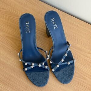 RAYE Denim Blue Heels with Crystal Accents